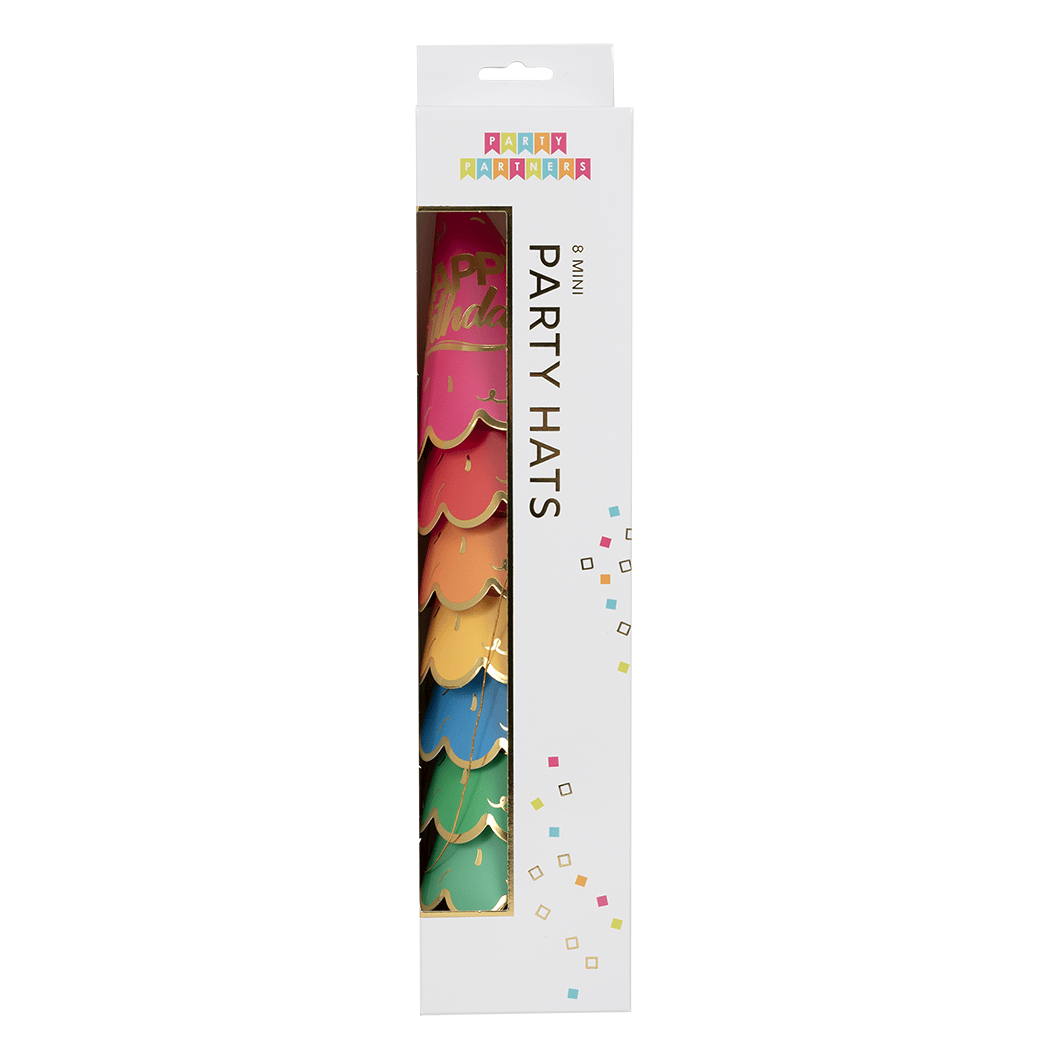 Colorful mini rainbow party hat by Cardmore, designed for celebrations and festive occasions.